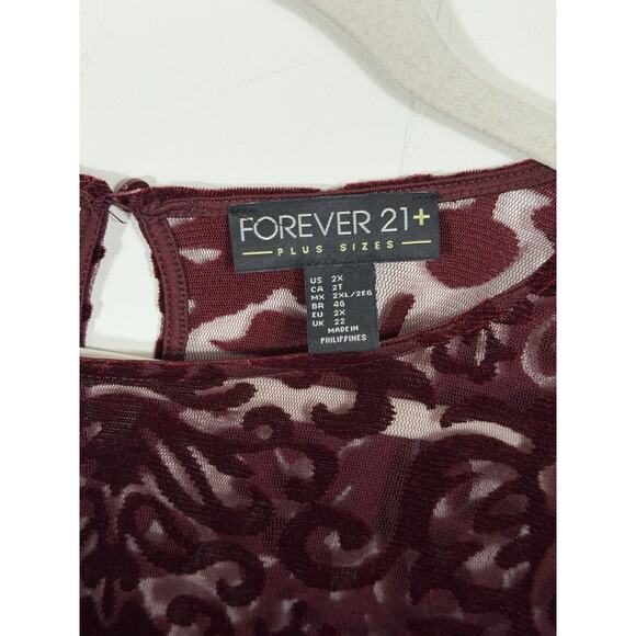 Forever 21 Velvet Burnout Burgundy Dress Sheer Stretch Vampire Whimsigoth 2X - Picture 9 of 10